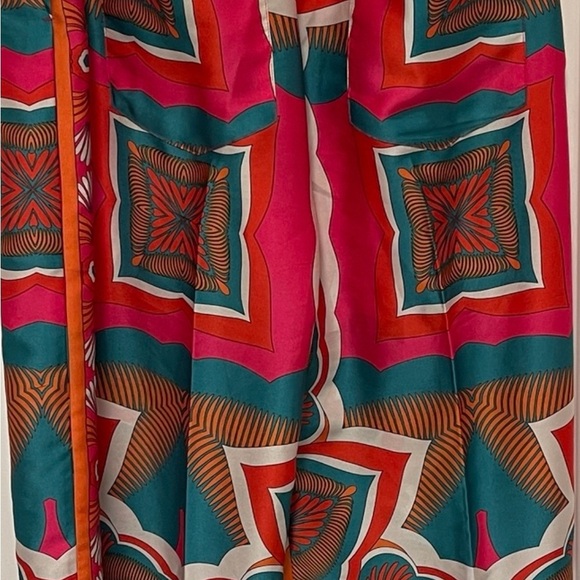 Zara Wide‎ Leg Palazzo Pants Sz Med Bright Floral Print Mod Flower Satin Look - Picture 7 of 14